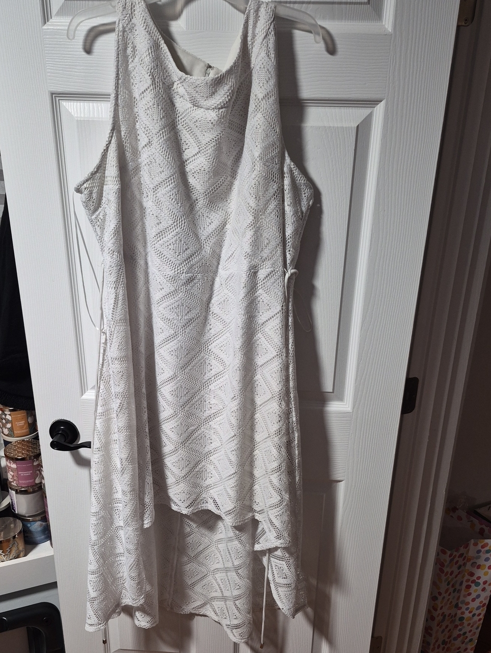 Avenue White Crochet High-Low Sleeveless Dress